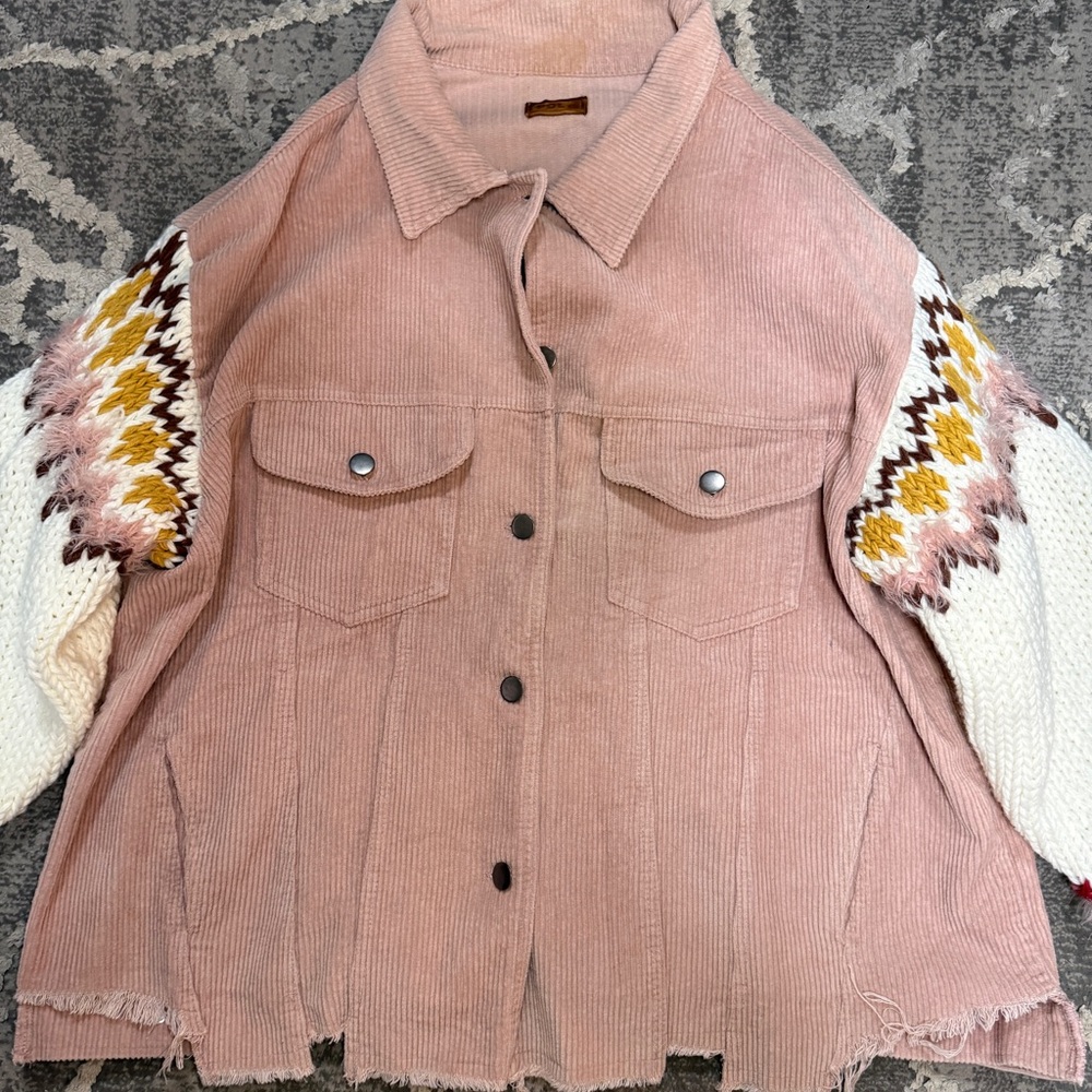 POL Pink Corduroy Jacket with Knit Sleeves